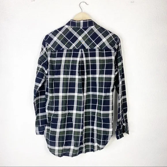 Athleta Button Down Plaid Top Green Black Sz S - Picture 5 of 5